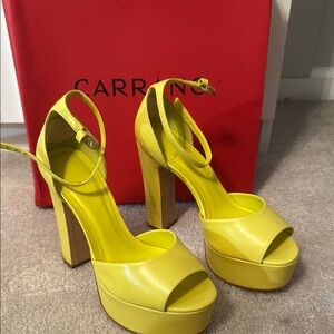 NIB Carrano Sz 6 Leather Yellow Green Marcy Platform Heels